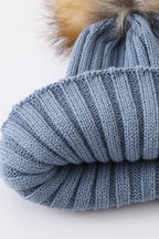 Slate knit pom pom beanie hat baby toddler adult