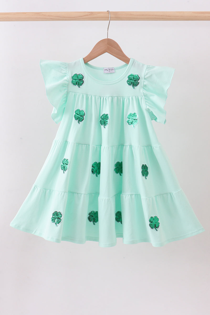 Mint clover sequin ruffle tiered dress