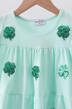 Mint clover sequin ruffle tiered dress