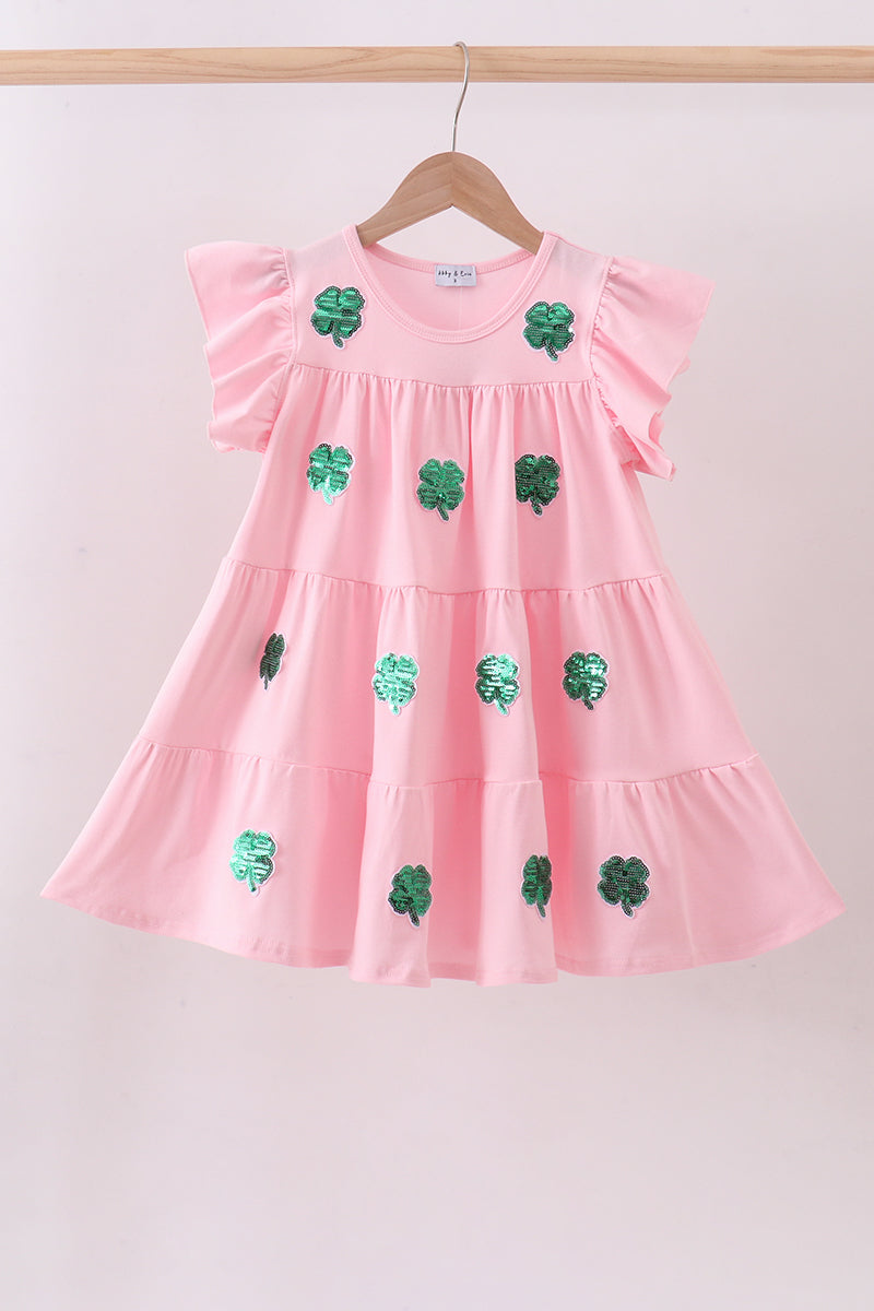 Pink clover sequin ruffle tiered dress