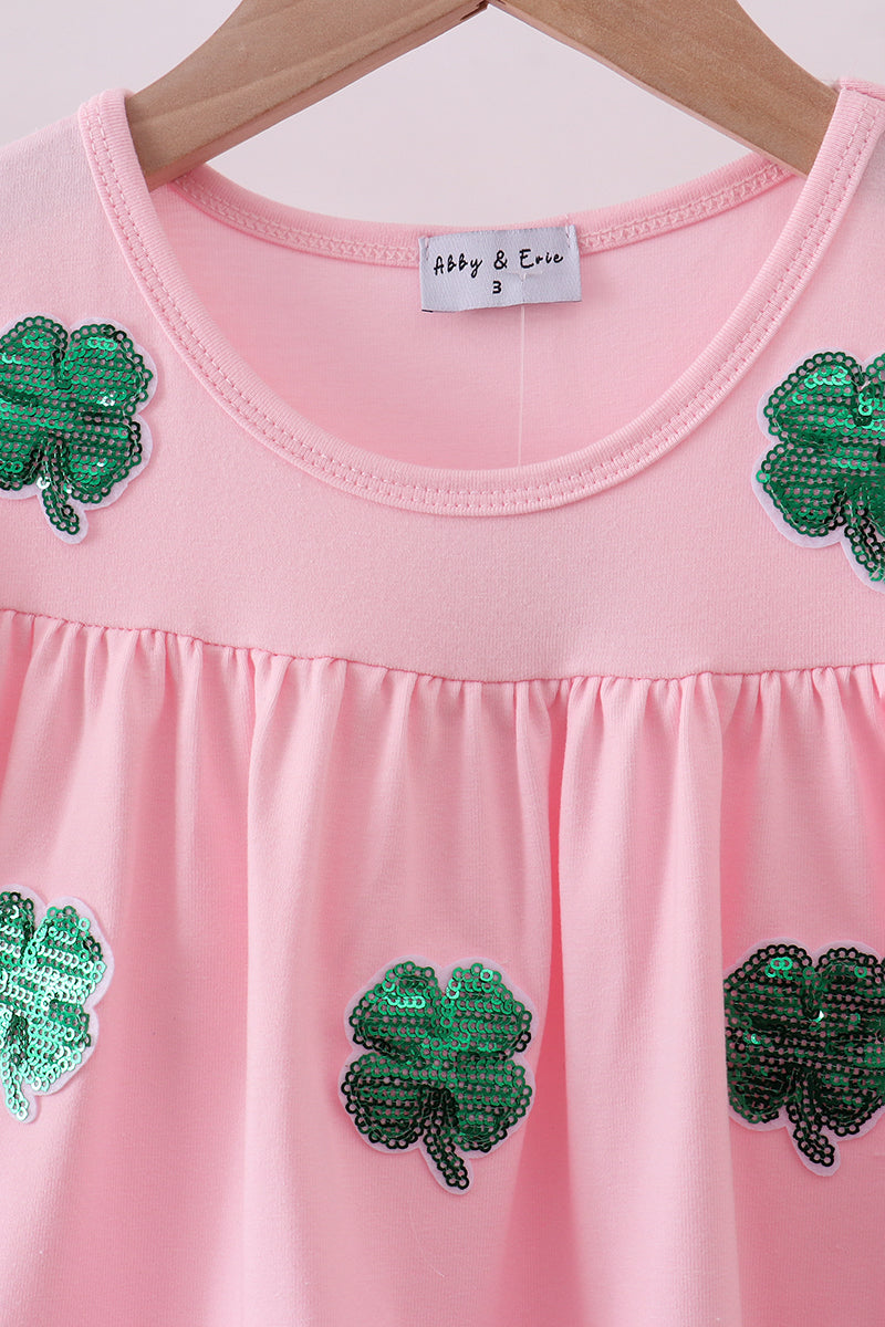 Pink clover sequin ruffle tiered dress