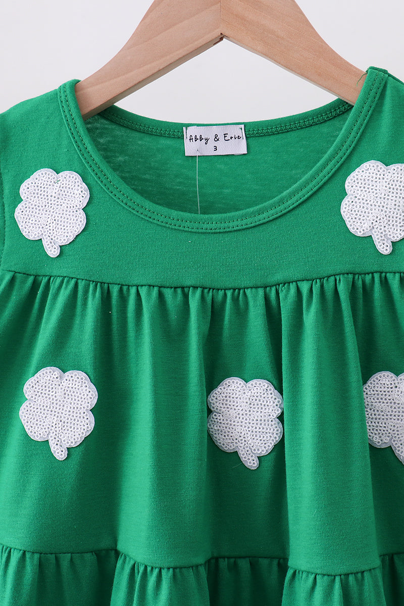 Green clover sequin ruffle tiered dress