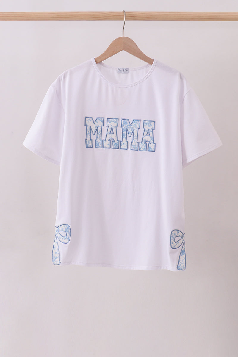 White MAMA bow applique mom&me top