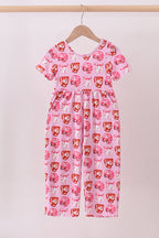 Pink bow baseball bamboo jumpsuit