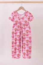 Pink bow baseball bamboo jumpsuit