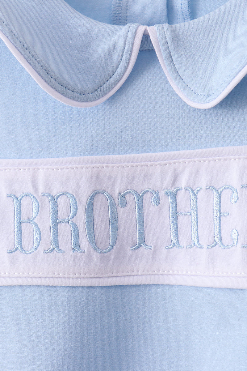 Blue brother embroidery pocket shorts set
