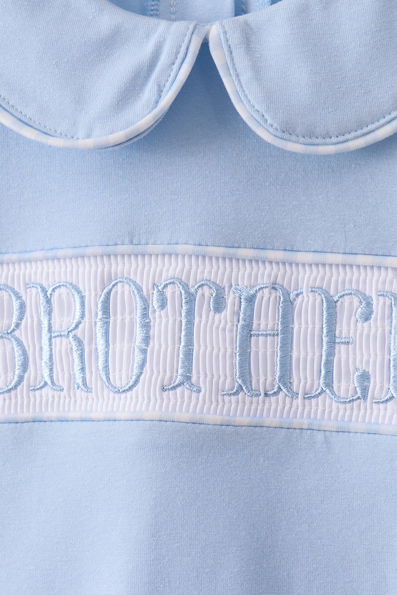 Blue brother smocked shorts set