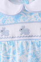 Blue bunny smocked peter pan collar bubble