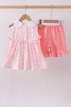 Pink bunny smocked lace collar shorts set