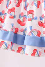 Blue cherry smocked ruffle shorts set