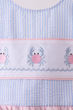 Blue stripe seersucker crab embroidery swimsuit