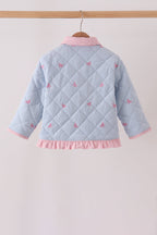 Blue corduroy bow embroidery ruffle jacket