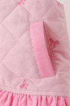 Pink corduroy bow embroidery ruffle vest