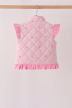 Pink corduroy bow embroidery ruffle vest