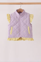 Purple corduroy bow embroidery ruffle vest