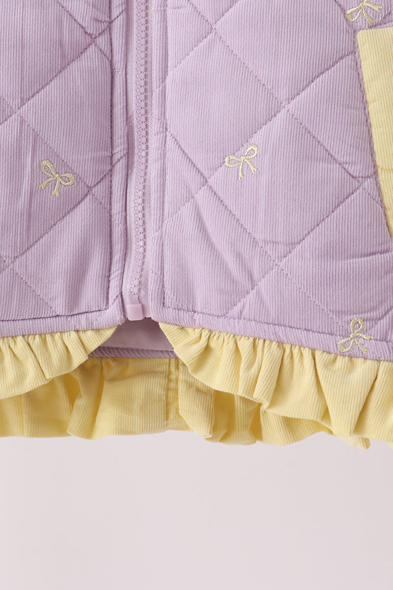 Purple corduroy bow embroidery ruffle vest