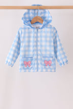 Blue bow embroidery gingham raincoat
