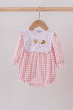 Pink plaid print turkey embroidery girl bubble