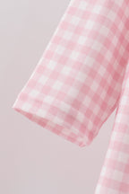 Pink plaid print turkey embroidery girl set