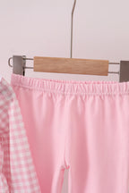 Pink plaid print turkey embroidery girl set