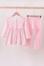 Pink plaid print turkey embroidery girl set