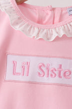 Pink Lil sister embroidery ruffle bloomer set