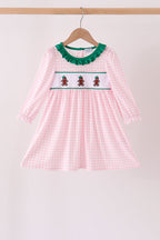 Pink Plaid Gingerbread Embroidery Ruffle Dress