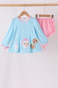 Blue Milk Santa Cookies Ruffle Bloomer Set