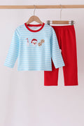 Blue Milk Santa Cookies Stripe Pants Set