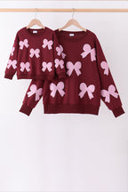 Wine bow sequin mom&me top