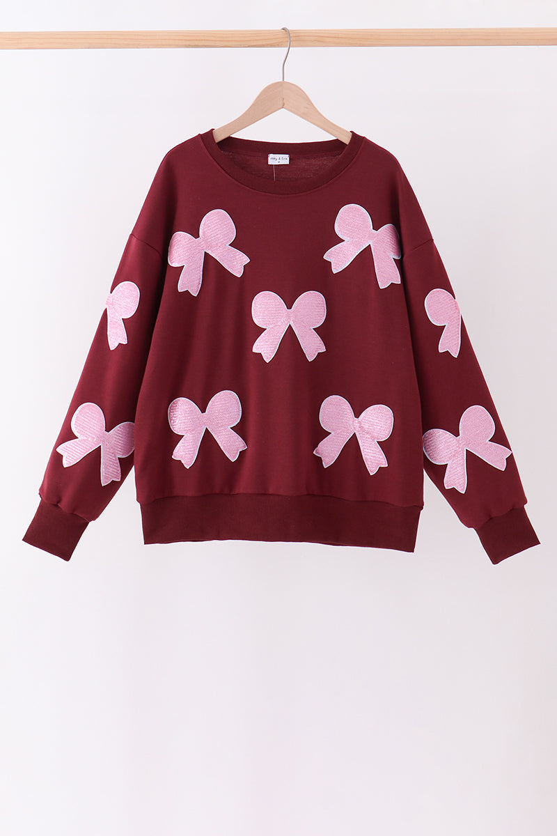 Wine bow sequin mom&me top