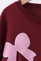 Wine bow sequin mom&me top