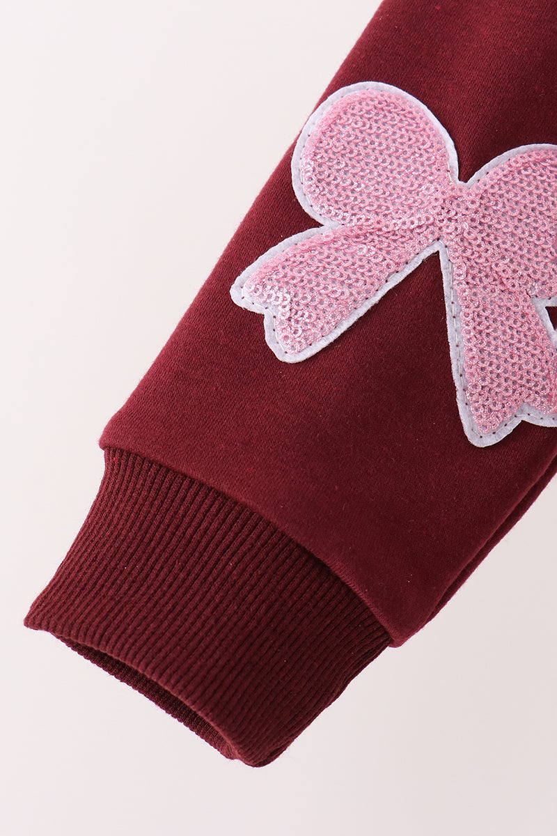 Wine bow sequin mom&me top