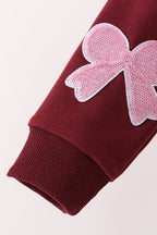 Wine bow sequin mom&me top