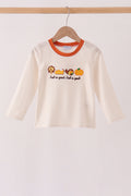 Cream turkey pumpkin embroidery top