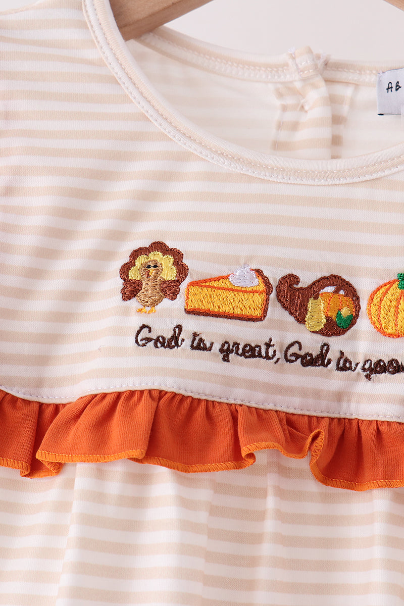 Cream turkey pumpkin embroidery ruffle bloomer set