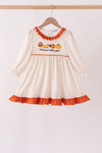 Cream turkey pumpkin embroidery ruffle dress