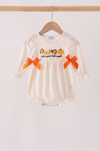 Cream turkey pumpkin embroidery bow bubble