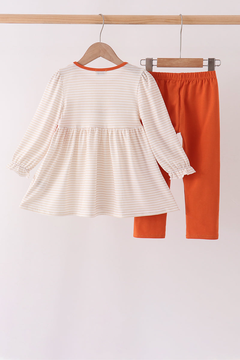 Cream turkey pumpkin embroidery bow pants set