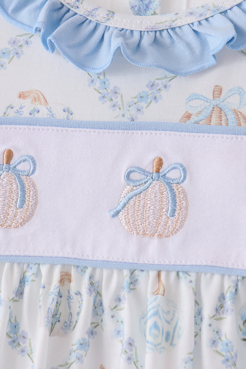 Blue pumpkin embroidery ruffle pants set