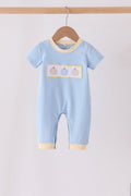 Blue pumpkin embroidery romper