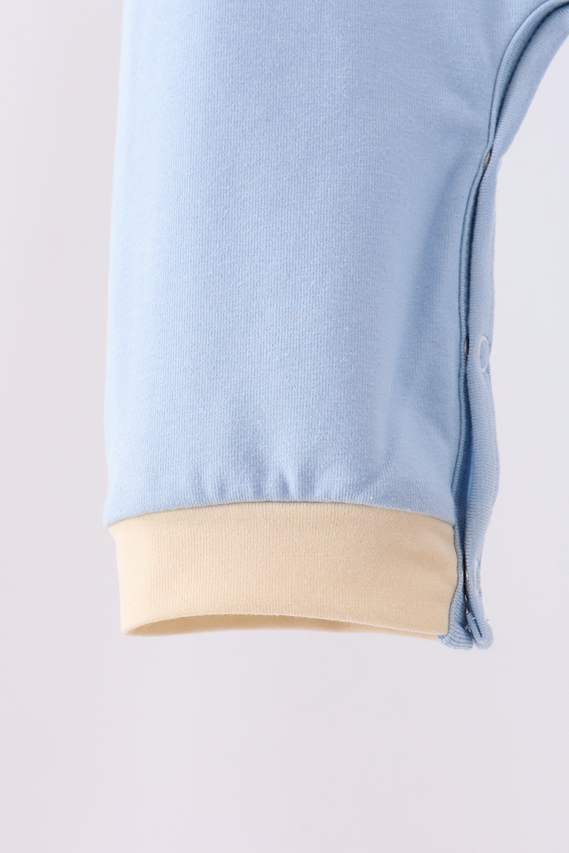 Blue pumpkin embroidery romper