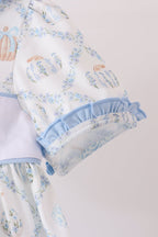 Blue pumpkin embroidery ruffle dress