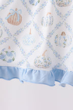 Blue pumpkin embroidery ruffle dress