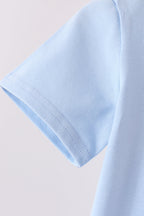 Blue pumpkin embroidery top
