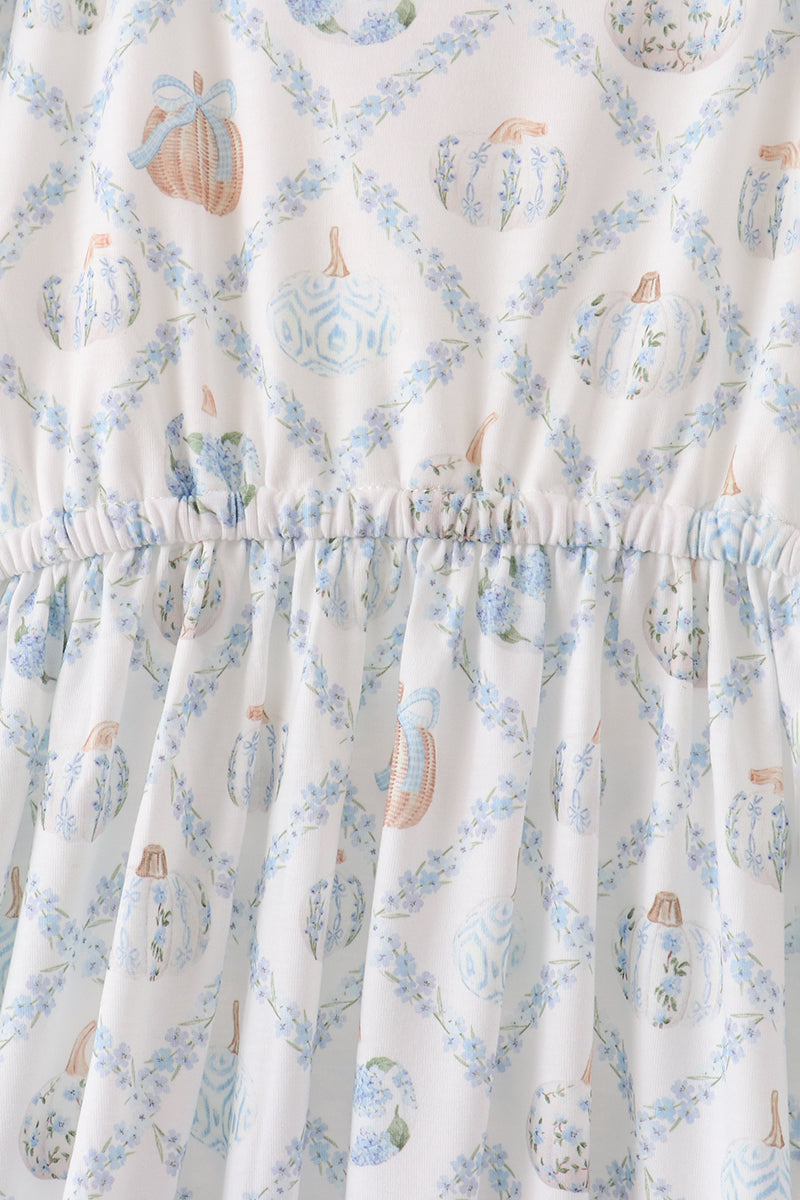 Blue pumpkin ruffle mom dress