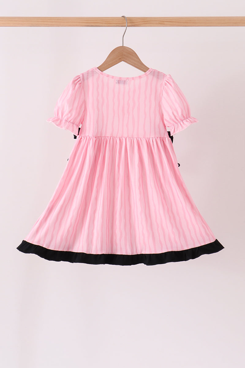Pink ghost applique stripe dress