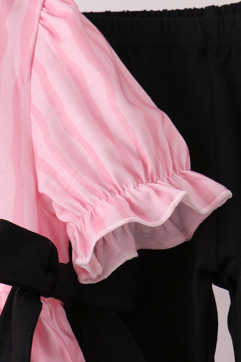 Pink ghost applique stripe pants set