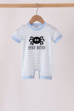 Blue stripe spider embroidery romper