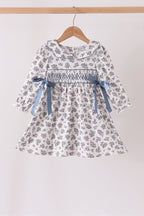 Teal floral smocked bow dress